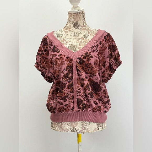 PILCRO Muted Pink floral print double-V top size S - Picture 11 of 15